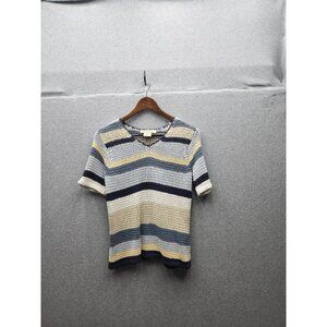 David Brooks Womens Medium Striped Knit Top Short Sleeve Silk & Cotton Blend